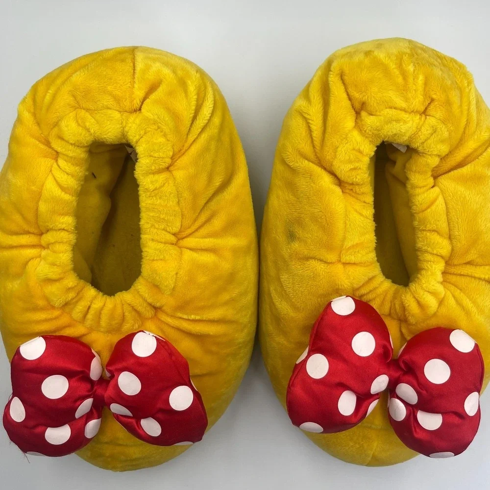 Disney Minnie Mouse Plush Slippers Medium Yellow Faux Fur Slip On Shoes